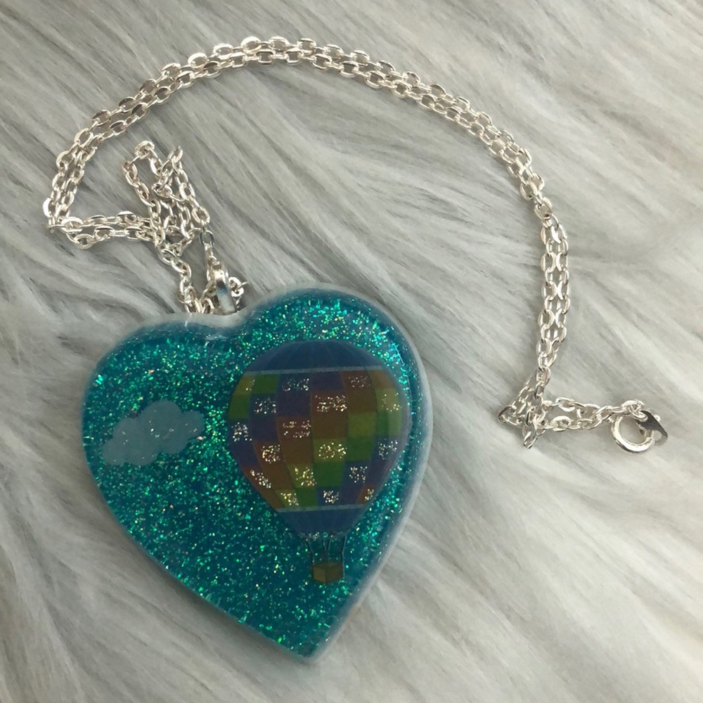 Float Away Resin Glitter Hot Air Balloon Necklace